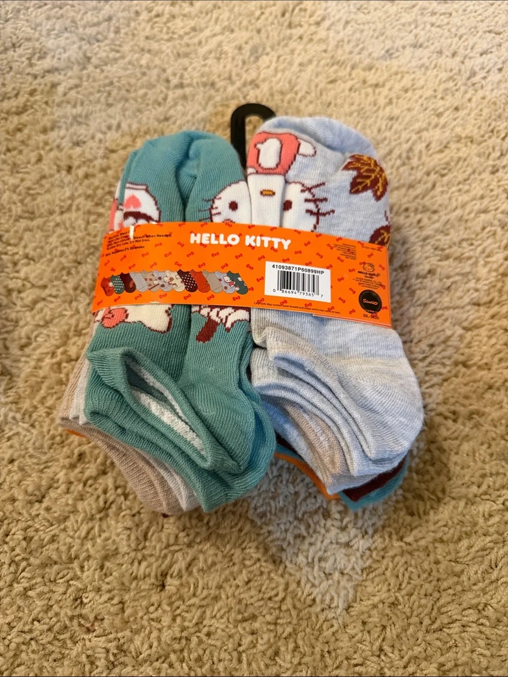 Hello Kitty Ankle Socks - Orange, White & Teal Accents